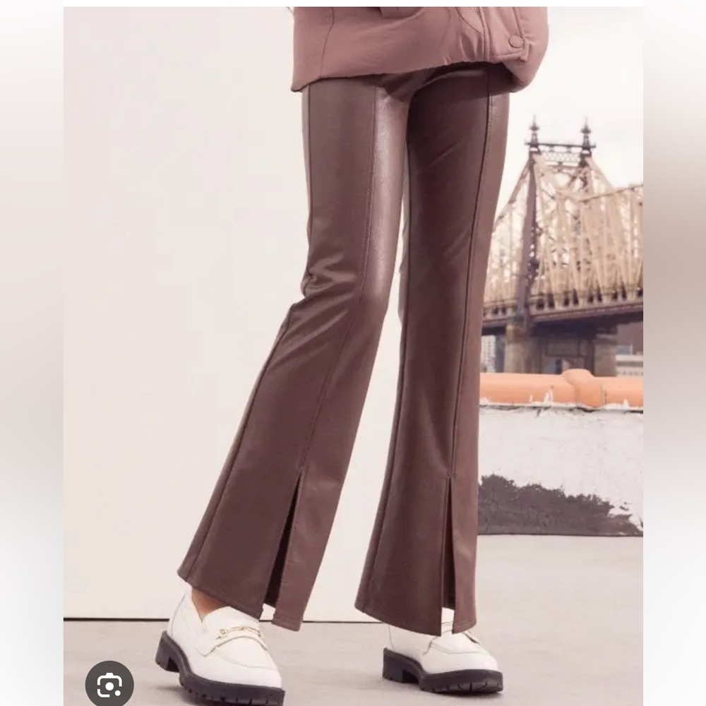 Abercrombie vegan leather split hem pull on flare pants